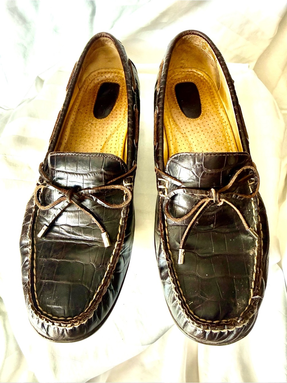 Sperry Women's Dark Brown Croc-Embossed Leather Loafers “Marina Moc”